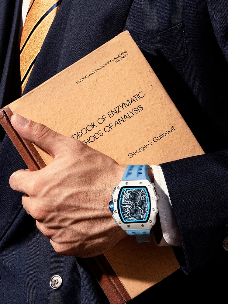 TSAR BOMBA Resin Watch for Men Tonneau Waterproof Mens Watches Top Brand Luxury Chronograph Sport Male White Wristwatches