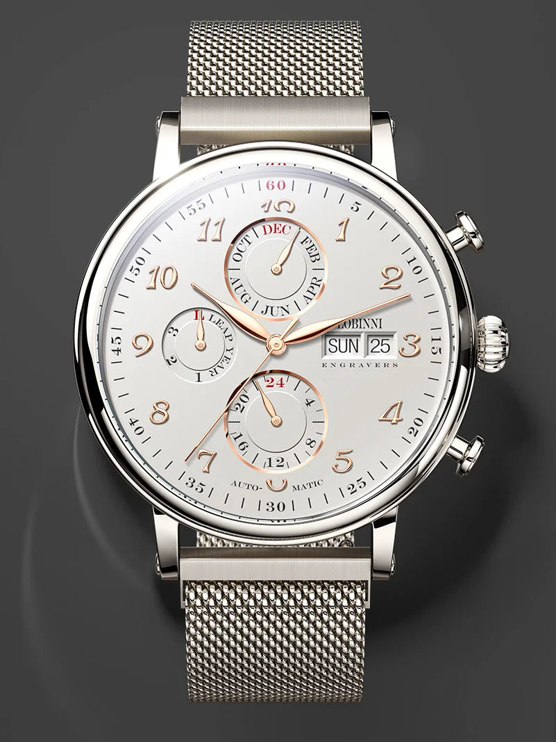 LOBINNI Luxury Brand Switzerland Perpetual Calendar Automatic Mechanical Men's Watches Sapphire Multi-function Clock L13019-8