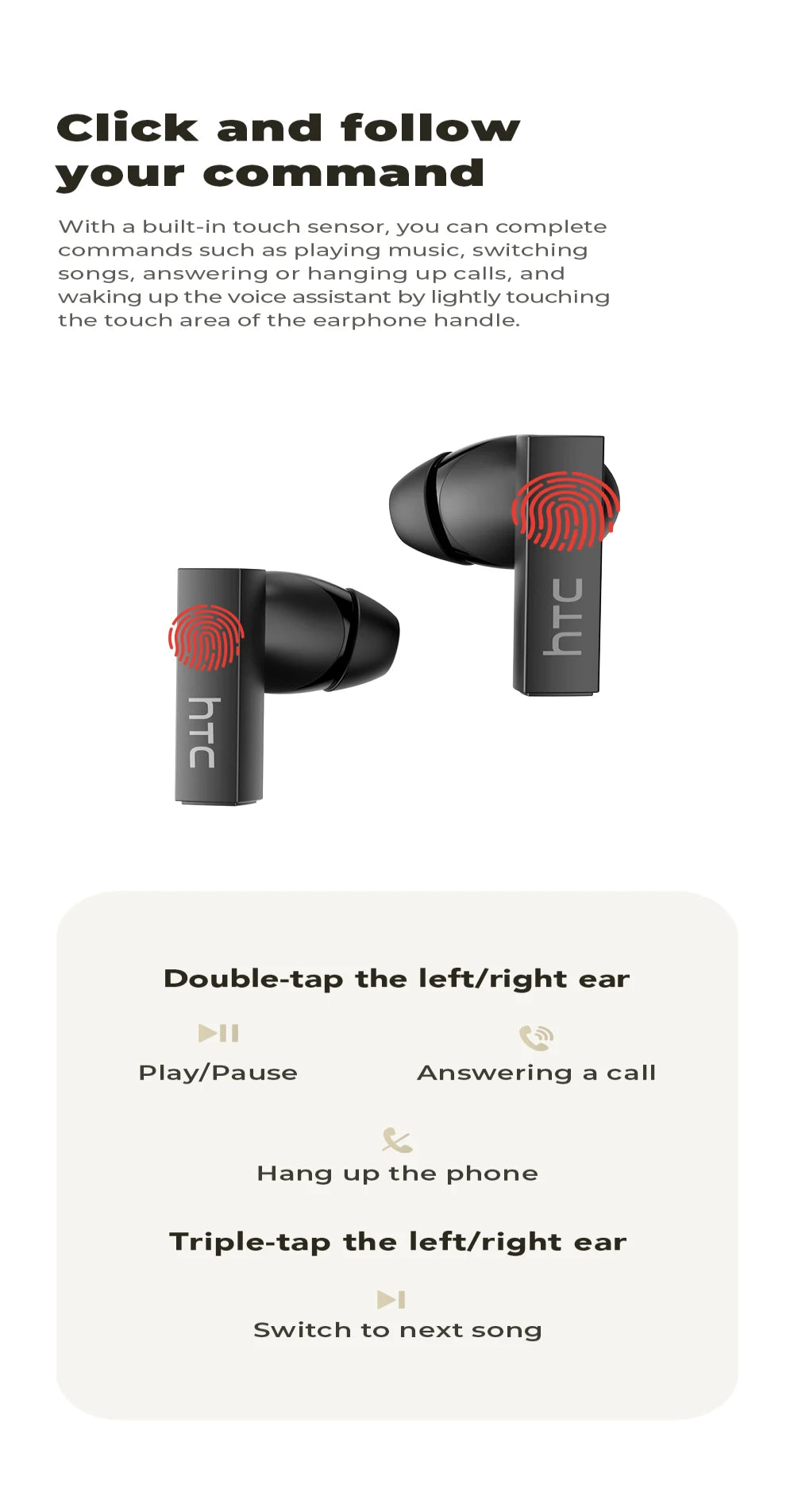 HTC NE40 Earphones Bluetooth V6 TWS Sports AI Translator Earbud Noise Reduction Wireless Headphones With Mic