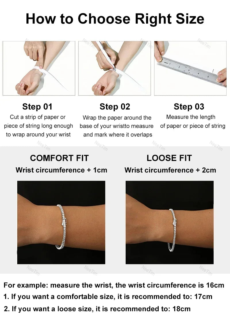 NeeTim Rainbow Colorful Moissanite Tennis Bracelet s925 Sterling Silver with White Gold Plated Chain Bracelets for Women Man