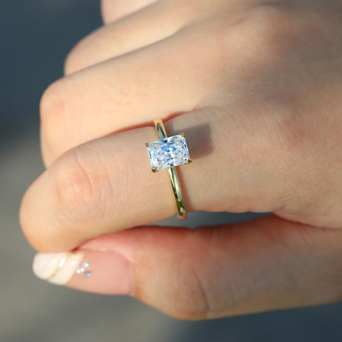 Natural Radiant Cut 1-3ct Moissanite Engagement Solitaire Ring 925 Sterling Silver for Woman Gold Plated Anniversary Gifts