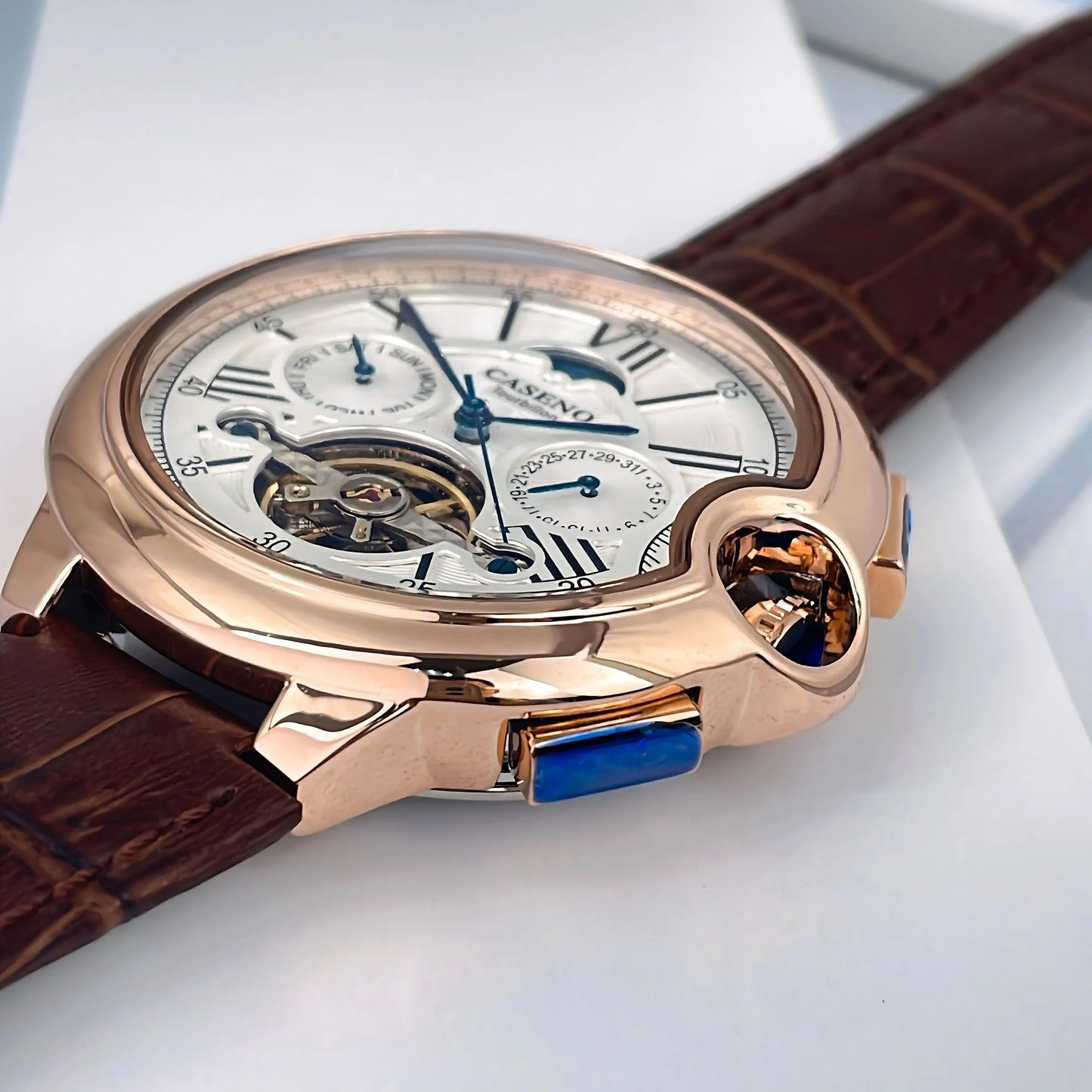 CASENO Star Roman Grand Men's Fully Automatic Watch Tourbillon Belt Mechanical Watch-831GSR