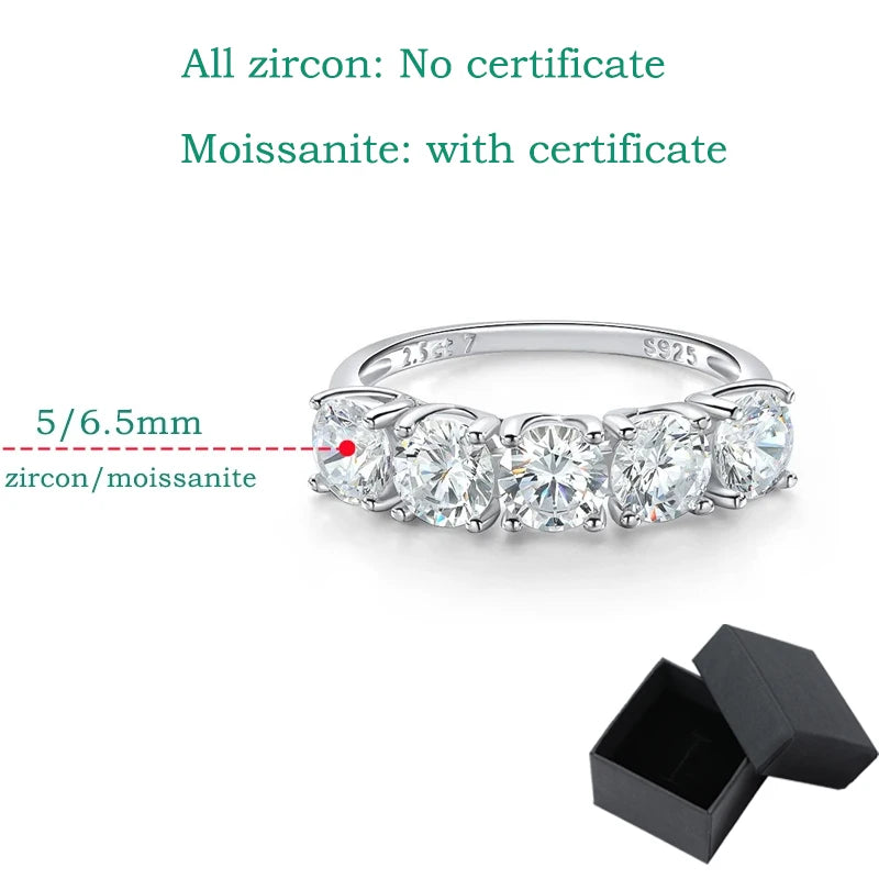 Smyoue 2.5/5CTTW D Color Genuine Moissanite Rings for Women 5 Gemstone Bridal Wedding Jewelry 925 Sterling Silver Wholesale Ring