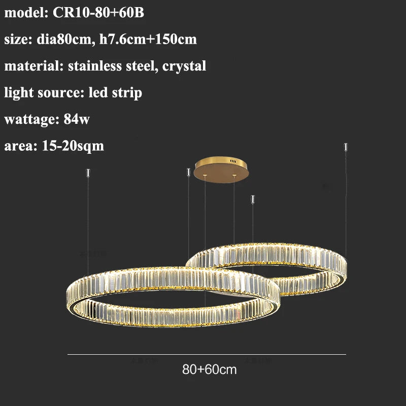 Modern Living Room Crystal Chandelier Led Remote Control Dimmable Led Pendant Lights Luxury Steel Adjust Hanging Lamp Fixture
