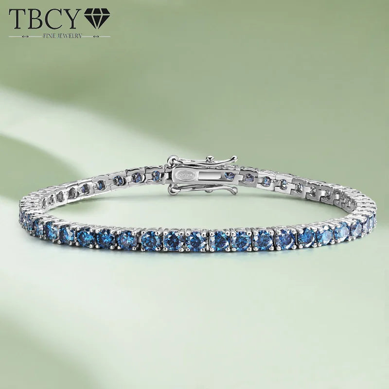 TBCYD 3/4/5/6.5mm Sapphire Blue Moissanite Tennis Bracelet  S925 Sterling Silver For Men Women GRA Certified Hip Hop Jewelry