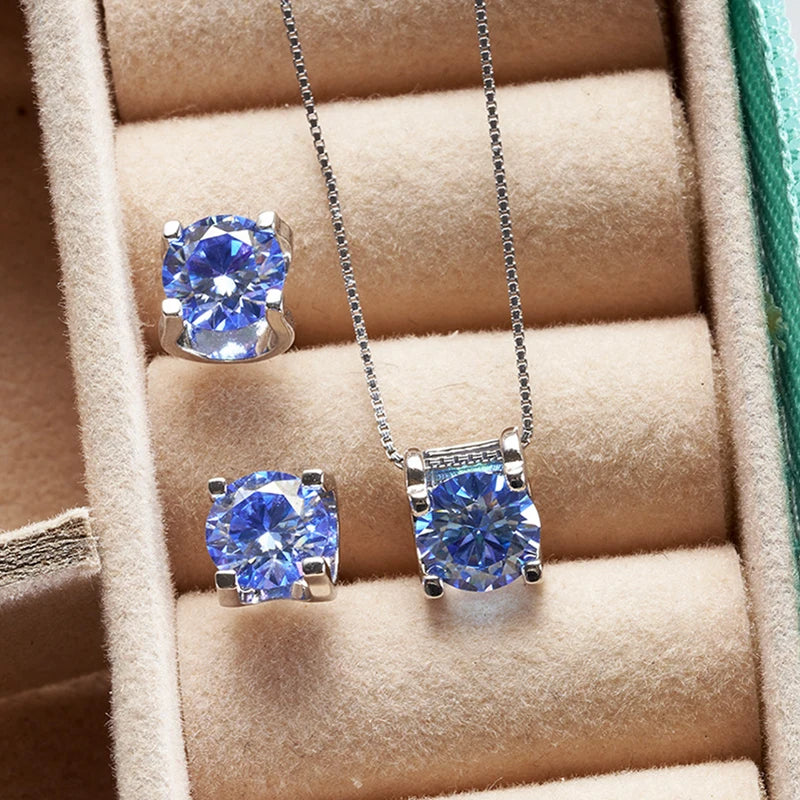 JoyceJelly 3ct D Clolor Real Moissanite Jewelry Sets Women's Sterling Silver 925 Earrings Necklace For Women Bridal Set Gifts