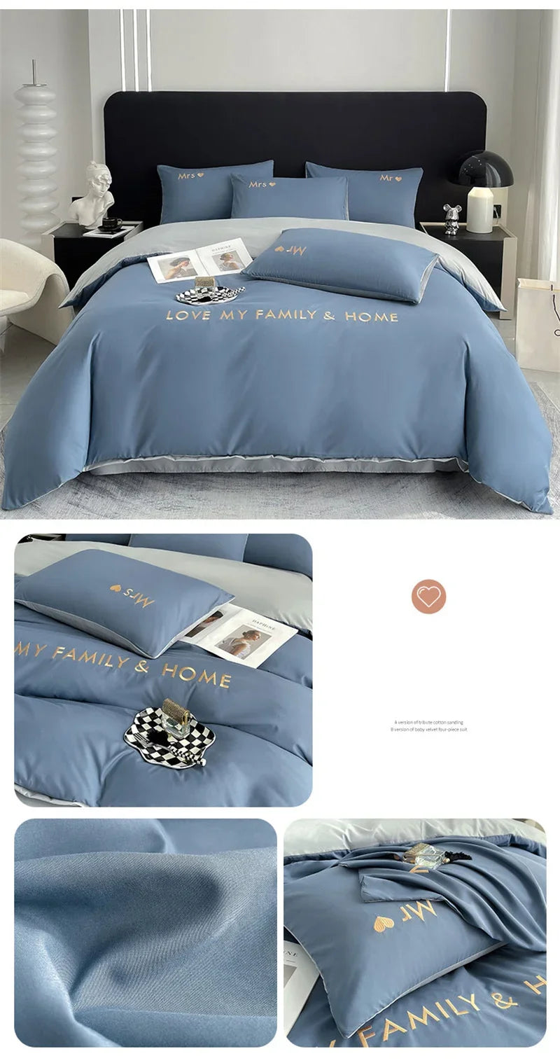 Luxury Nordic Egyptian Cotton Bedding Set King Queen Double Twin Size with Sheet Duvet Cover Pillowcase 1/2 People Bedroom Decor