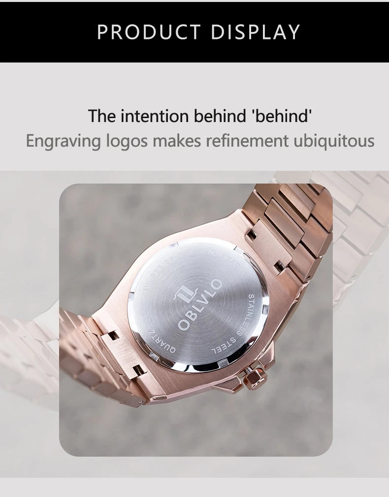 OBLVLO Herren-Armbanduhr mit achteckiger Lünette, blauem Zifferblatt, Datumsanzeige, Quarzwerk, wasserdicht, ideal für Paare (AWM)