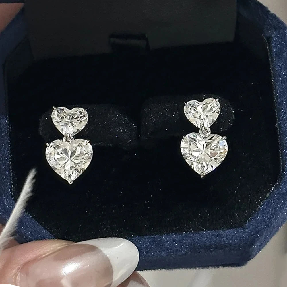 GRA Certified Heart Cut Moissanite Drop Earrings for Women 3/6cttw Luxury Quality Lab Diamond S925 Sterling Silver Bride Jewelry