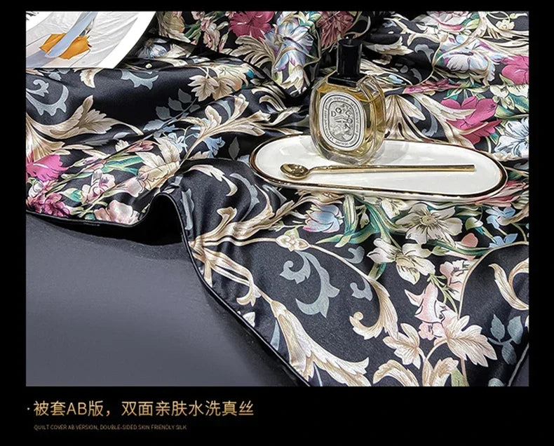 Natural Silk Bedding Set Single Double Queen King Printing Duvet Cover Luxury Quilt Cover Bedsheet Pillowcase