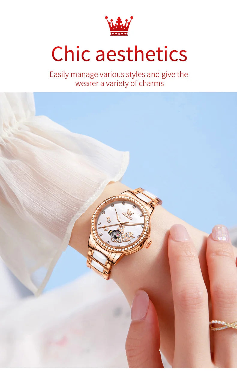 OLEVS Brand steel strip fully automatic mechanical watch for women 7001