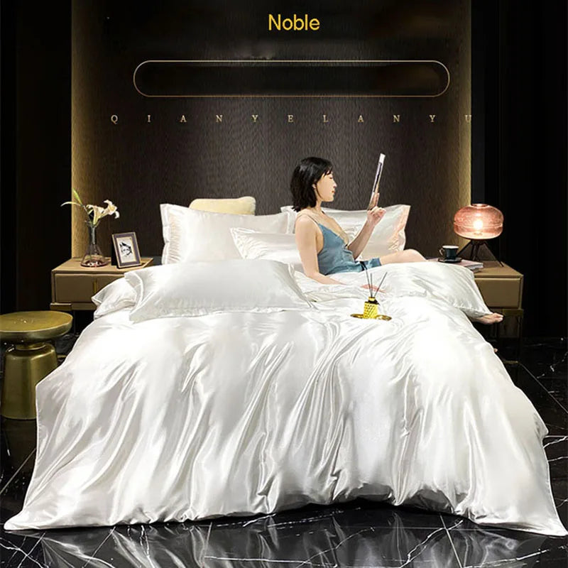 High End Mulberry Silk-Blending Fabric Duvet Cover Set Luxury King Size Bedding Set Silky Quilt Cover and Pillowcase No Sheet