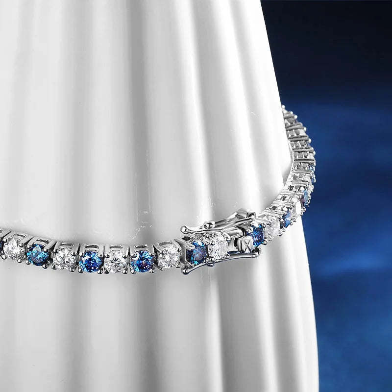 TBCYD 3/4/5/6.5mm Sapphire Blue Moissanite Tennis Bracelet  S925 Sterling Silver For Men Women GRA Certified Hip Hop Jewelry