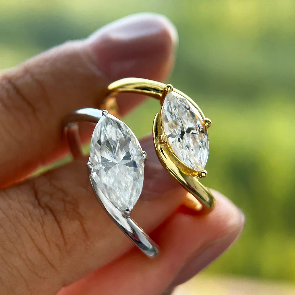 BXINY 1/2CT Marquise Moissanite Ring S925 Silver 18K Gold Plated for Women Men Solitaire Wedding Band Gift Fine Jewelry with GRA