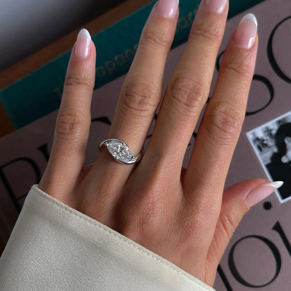 BXINY 1/2CT Marquise Moissanite Ring S925 Silver 18K Gold Plated for Women Men Solitaire Wedding Band Gift Fine Jewelry with GRA