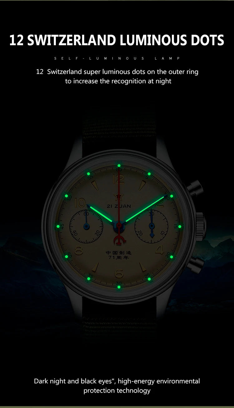 RED-STAR 38mm Men's 1963 Chronograph Mechanical Watch Pilot with Seagull Movement ST1901 Air Force Aviation Sapphire Goose 40mm