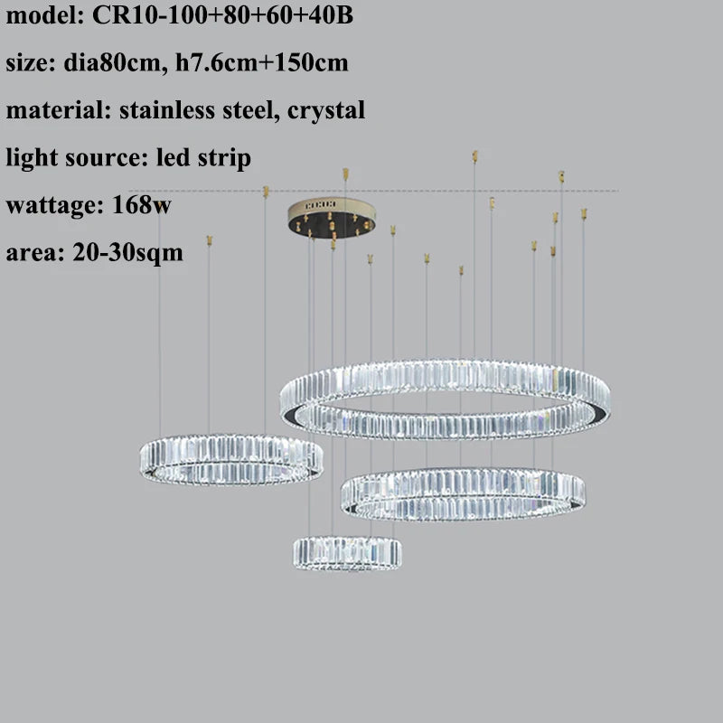 Modern Living Room Crystal Chandelier Led Remote Control Dimmable Led Pendant Lights Luxury Steel Adjust Hanging Lamp Fixture