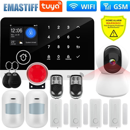 Wireless Tuya APP SIM GSM Home RFID Burglar Security LCD Touch Keyboard WIFI GSM Alarm System Sensor kit Russian,Spanish Voice