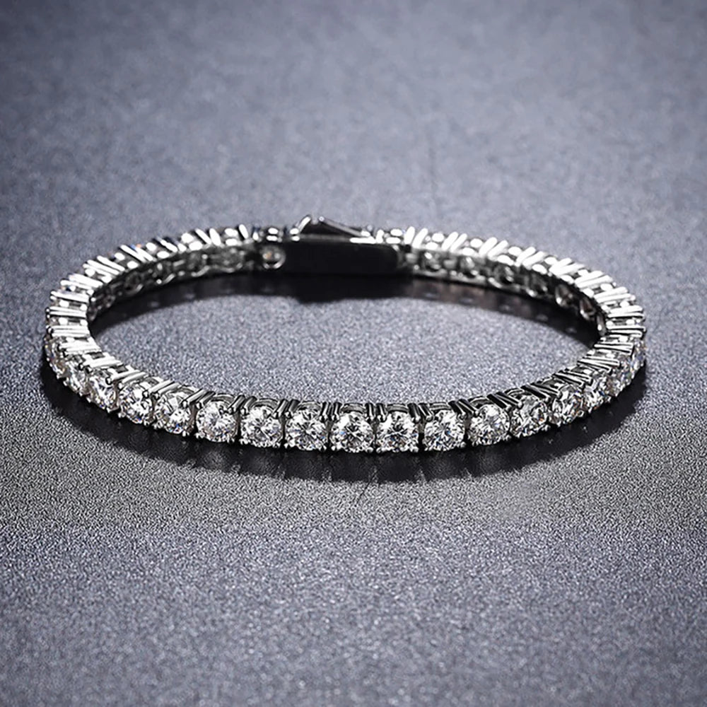 2mm 2.5mm 3mm 4mm 5mm Moissanite Tennis Bracelet for Women Men 100% S925 Sterling Silver Hidden Spring Lock Bracelet Plated 18K