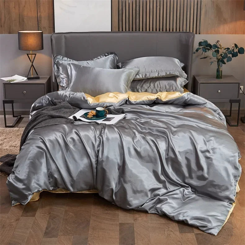 Luxury Rayon Bedding Set Solid Color Luxury Bedding Kit Satin Duvet Cover Set Bed Set pour lit Double,Queen,King,2pcs/3pcs/4pcs