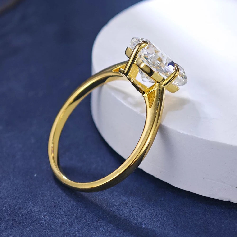 Luomansi Super Flashing 4CT Radian Cut Moissanite Ring Solid S925 Silver Plated 18K Gold Women's Jewelry Gift