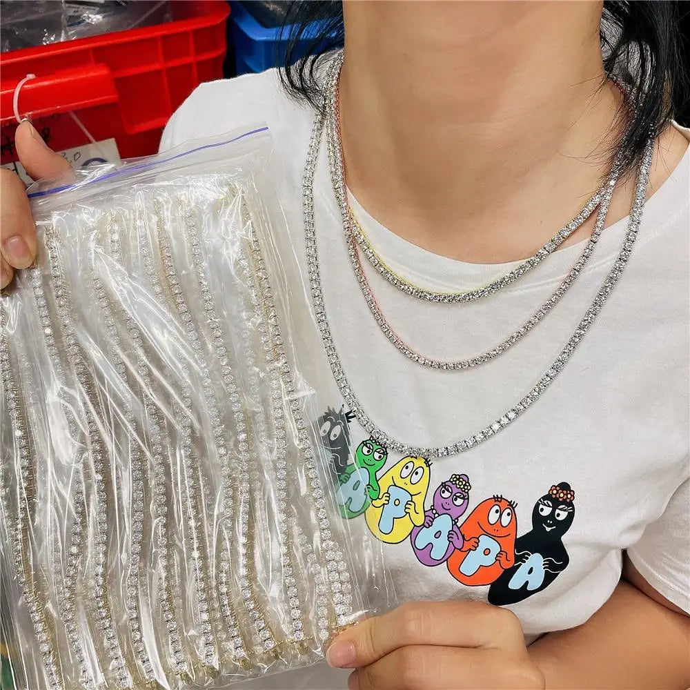 3MM Pink Full Moissanite Tennis HipHop Blue Green Yellow Purple Bracelet S925 Sliver Plated White Gold Bracelet for Women Men