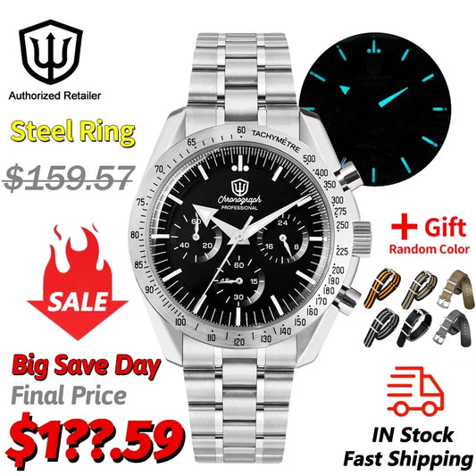 Watchdives New WD1863 Watch VK63 Chronograph Movement Aluminum Bezel BGW9 Luminous Bubble Sapphire Crystal 39mm Vintage Watches