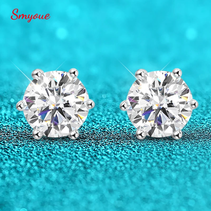 Smyoue 0.1-3CT Certified Moissanite Stud Earring for Women Classic Sparkling Lab Diamond Sterling Silver 925 Jewelry 6-Claws