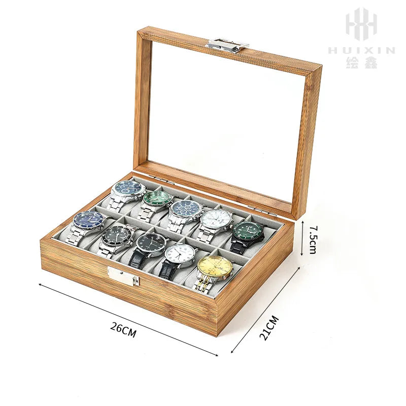 3,6,10 12 Slots Bammboo Wooden Watch Collection Box Case Wrist Watch Storage Case for Women & Men