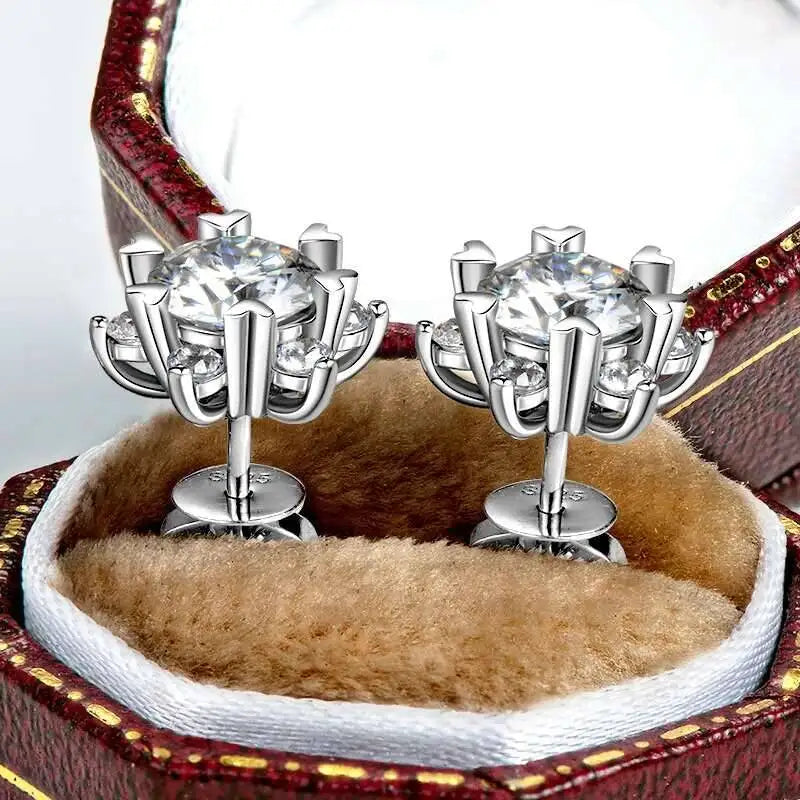 TY 925 Sterling Silver Moissanite Women's Stud Earrings 0.5/1CT Snowflake Stud Earrings VVS1 Fine Jewelry Gift With Certificate