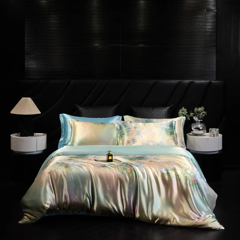Natural Silk Bedding Set Single Double Queen King Printing Duvet Cover Luxury Quilt Cover Bedsheet Pillowcase