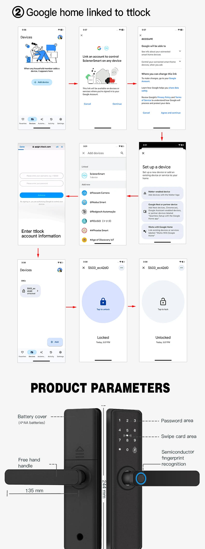 2025 Smart Door Lock With Bluetooth-compatible TTLock APP Digital Electronic Lock Smart Home Wooden Door Lock Fingerprint