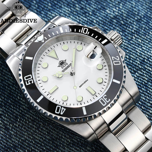ADDIESDIVE High Quality Luxury Men Quartz Watch 20Bar BGW9 Super Luminous relógio masculino 316L Stainless Steel Dive WristWatch