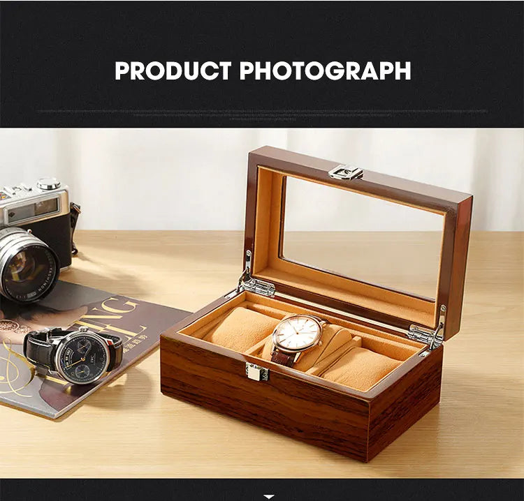 Black Luxury Wood Grain Watch Box 3 Slots Men Quartz Mechanical Watch Boxes Collection Storage Box