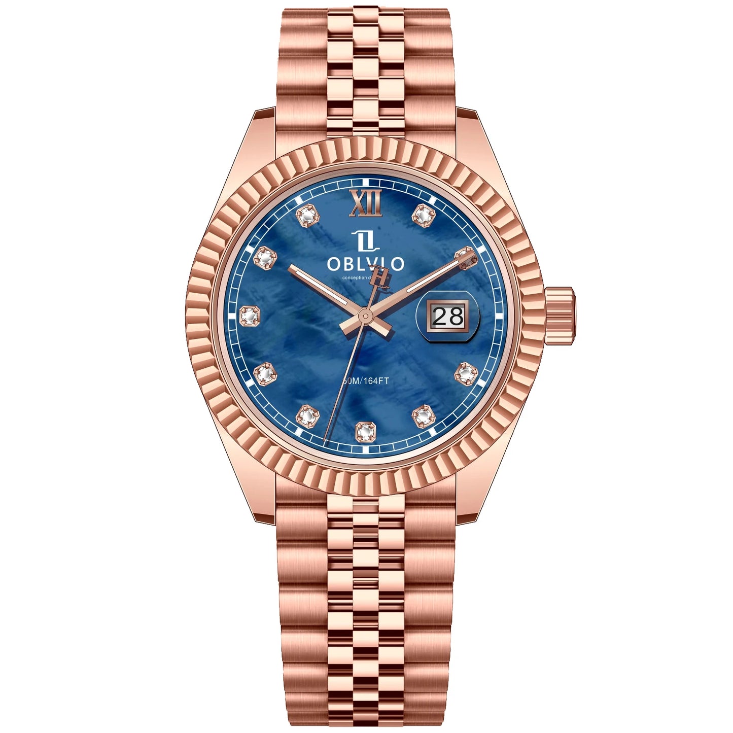 OBLVLO Men's Elegant Yellow Gold Red Dial Bracelet Quartz Watch with Date Fashion Green Dial Business Watches for Men RX-PE