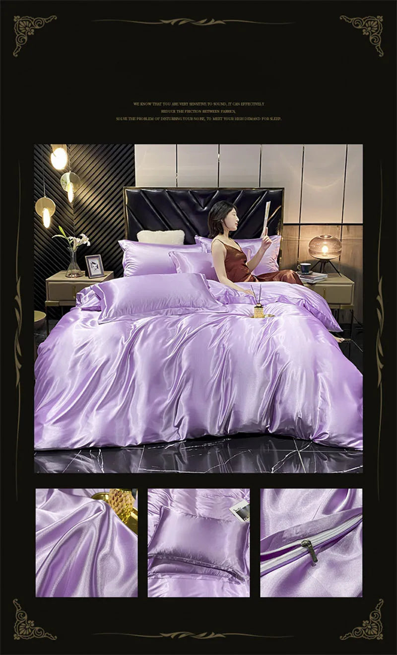 High End Mulberry Silk-Blending Fabric Duvet Cover Set Luxury King Size Bedding Set Silky Quilt Cover and Pillowcase No Sheet