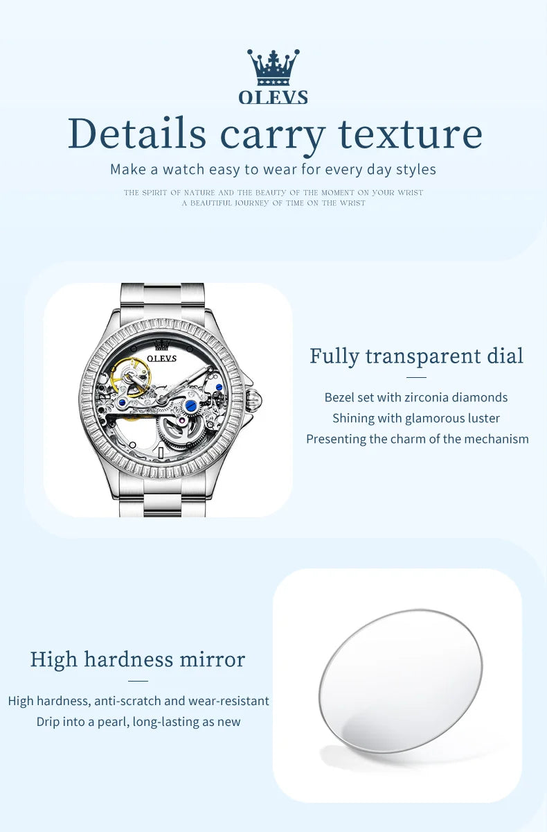 OLEVS 6699 Fully Hollow Women Mechanical Watch Luxury Flywheel Diamond bezel Brand Top Watch Women Automatic Watch Reloj Mujer