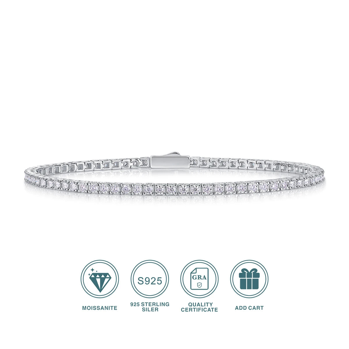 JIUZUAN S925 Sterling Silver Moissanite Tennis Bracelet for Women Simple Row Design Elegant Sparkling Jewelry for Daily Wear