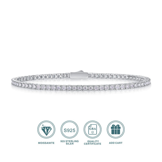 JIUZUAN S925 Sterling Silver Moissanite Tennis Bracelet for Women Simple Row Design Elegant Sparkling Jewelry for Daily Wear