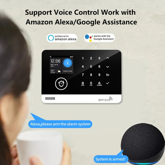 Wireless Tuya APP SIM GSM Home RFID Burglar Security LCD Touch Keyboard WIFI GSM Alarm System Sensor kit Russian,Spanish Voice