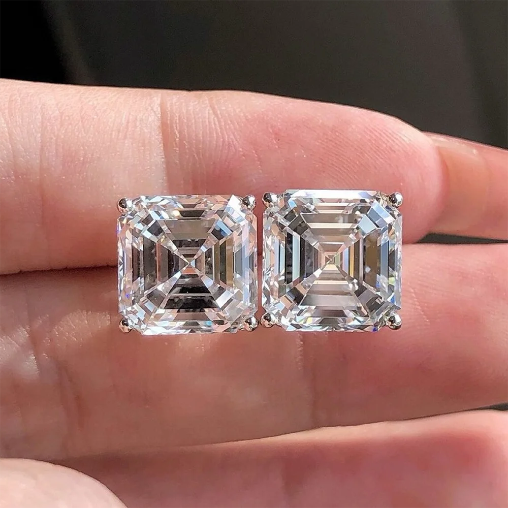 1/2/3CT Asscher Cut Moissanite Stud Earrings with Certificate Square Solitaire Lab Diamond Earring for Women S925 Silver Jewelry