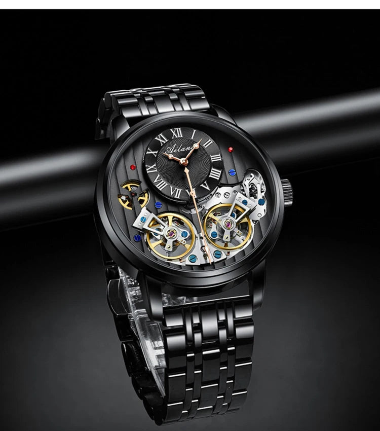 Montre de luxe AILANG pour homme, marque haut de gamme, automatique, lumineuse, noire, double tourbillon, étanche, mécanique, Relogio
