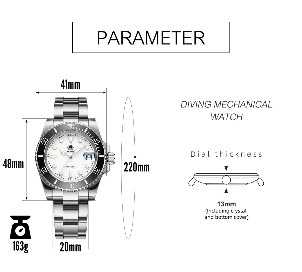 ADDIESDIVE High Quality Luxury Men Quartz Watch 20Bar BGW9 Super Luminous relógio masculino 316L Stainless Steel Dive WristWatch