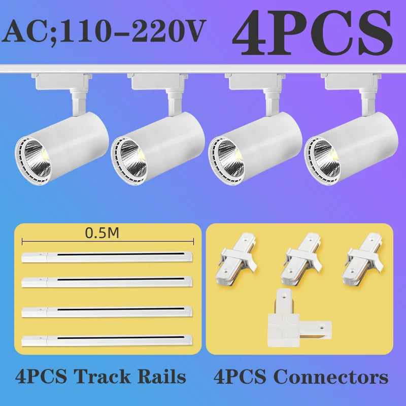 Full Set Led Track Light Fixture Rail 110-220V COB Ceiling Track Lamp 20/40W Spot Lighting For Clothing Shop Living Room Home