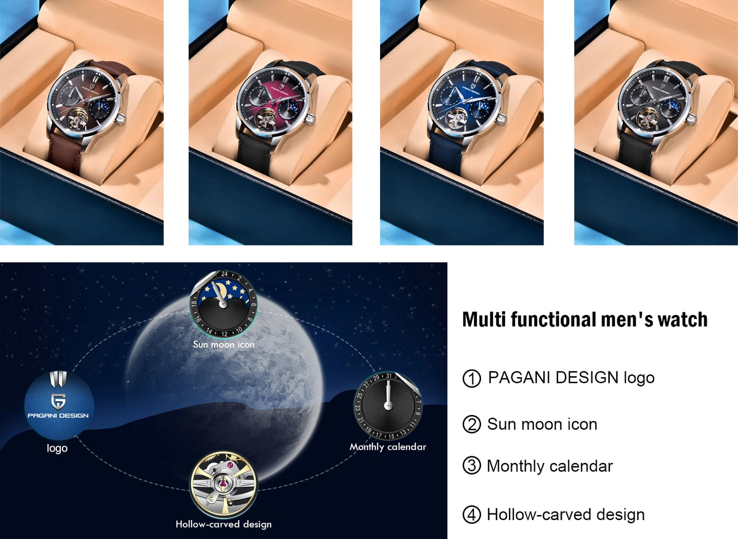 PAGANI DESIGN Top Luxury Men Clock Luminous Hollow Tourbillon Automatic Wristwatch Mechanical Stainless Steel Men's Watch Reloj