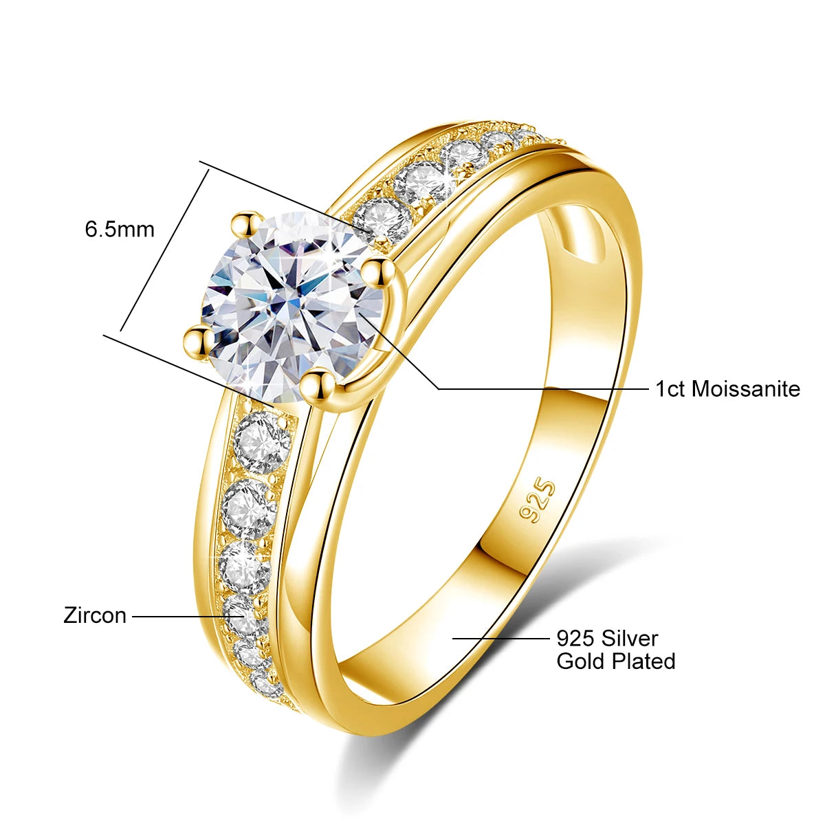 Luxury 1 Carat Moissanite Ring For Women Solid 925 Silver Rhodium Plated Luxury Wedding Jewelry With Certificate Gift Female Hot