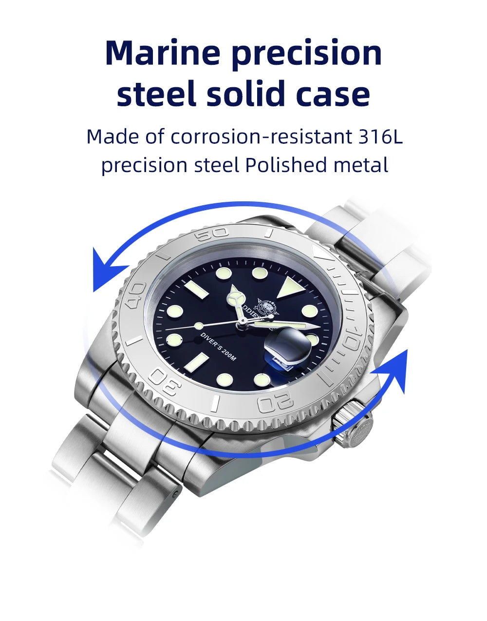 ADDIESDIVE Men's Watches Super Luminous Fashion Business Wristwatch 20ATM Diver Stainless Steel Quartz Watch Relogios Masculino