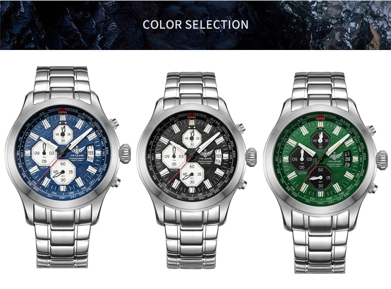 Yelang Watch For MAN Three Eyes Six Needles Quartz Watch Japan OS00 Movement Diving Watch 100M Professional Waterproof Reljo