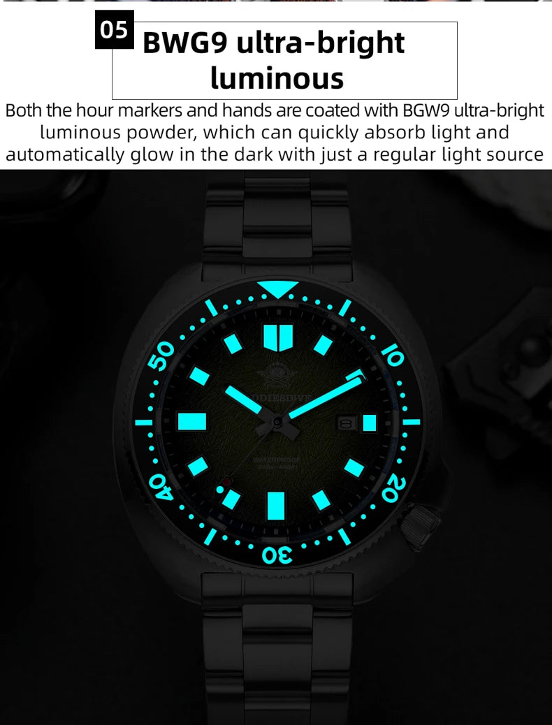 ADDIESDIVE Quartz Watches For Men Stainless Steel Sapphire Glass Male Clock Super Luminous 20Bar Waterproof Diving Watch AD2511