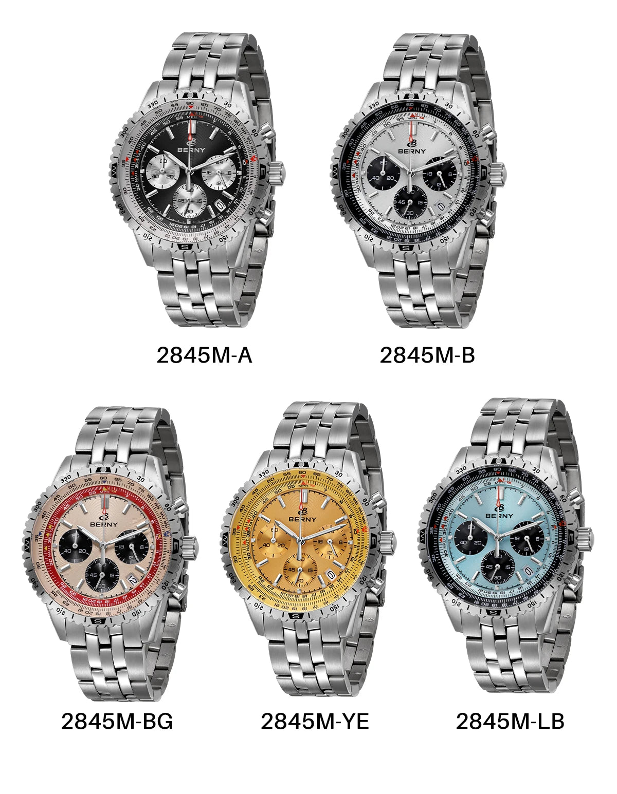 BERNY Aviation Pilot Men's Watches Quartz Chronograph Watch Date Sapphire Super Luminous Luxury Brand Dress Man Wristwatch